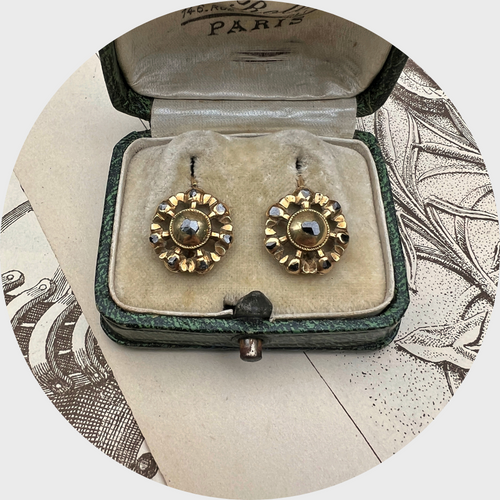 Spanish Rose-Cut Diamond Flower Earrings