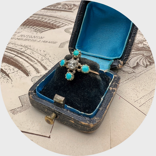 Georgian Diamond & Turquoise Ring