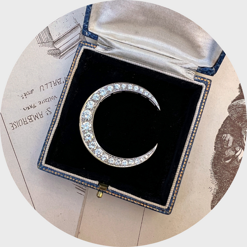 Vintage Crescent Moon Diamond Brooch