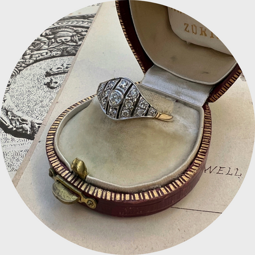 Art Deco Open-Worked Diamond Shield Ring