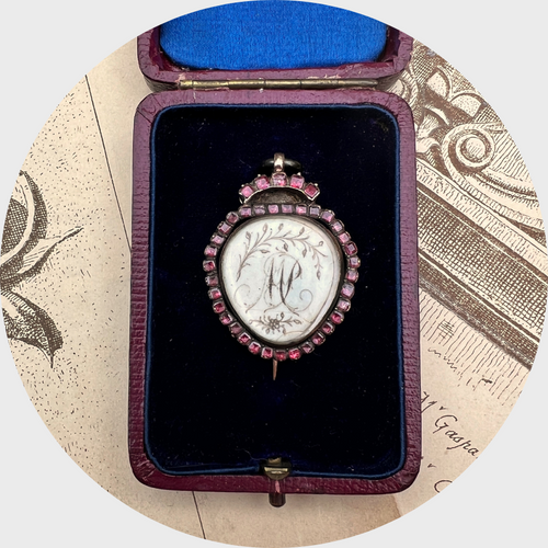 Garnet Crowned Heart 'MP' Monogram Pendant Brooch