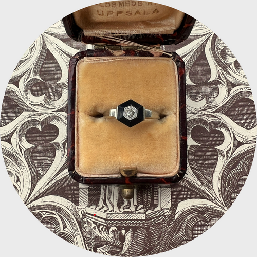 Art Deco Onyx & Diamond Target Ring