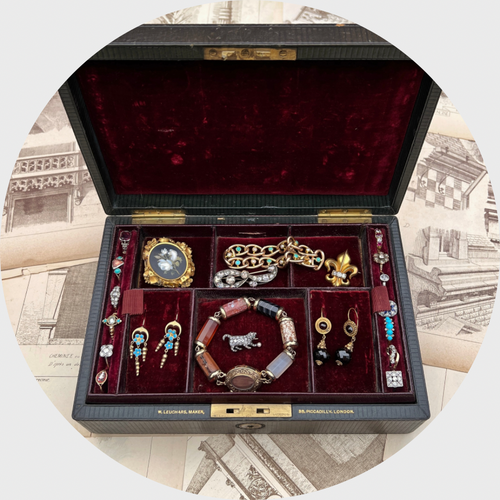 Brown Jewellery Box with Red Velvet Interior