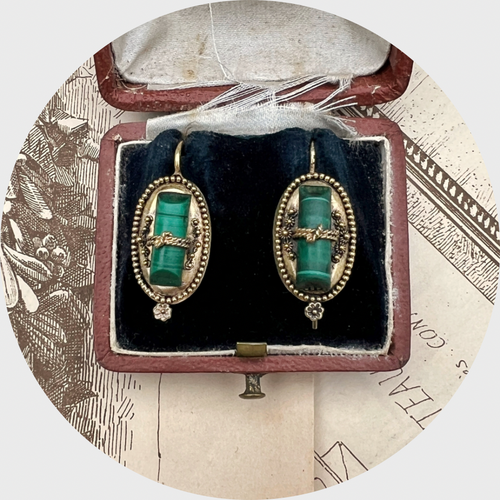 Victorian Oval Malachite Drop Earrings