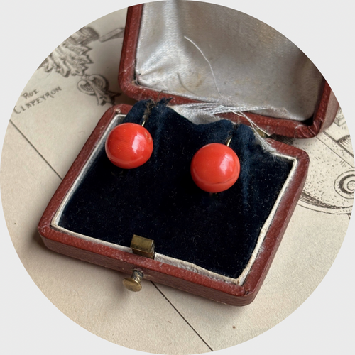 Vintage Coral Button Earrings