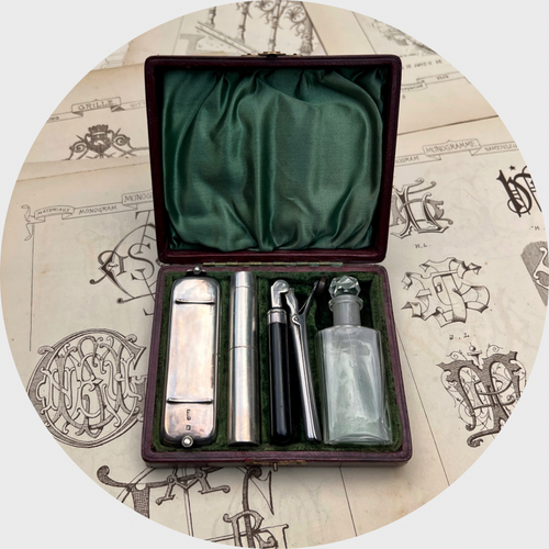 Silver Art Deco Era Curling Set in Original Box, 1921