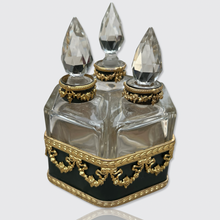 Load image into Gallery viewer, Antique French Perfume Bottles Set in Brass Holder