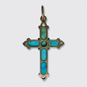 Victorian Turquoise & Diamond Cross Pendant