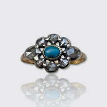 Load image into Gallery viewer, 19th Century Turquoise &amp; Rose-Cut Diamond Cluster Ring