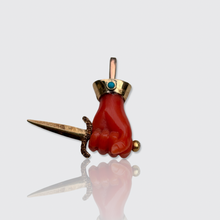 Load image into Gallery viewer, Victorian Coral Dagger in Hand Pendant, Stickpin Conversion