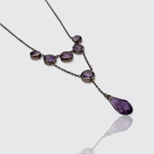 Load image into Gallery viewer, Edwardian Silver Amethyst Lavalier Drop Necklace
