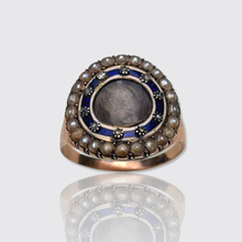 Load image into Gallery viewer, 18th Century Circular Enamel, Pearl &amp; Diamond Hairwork Ring