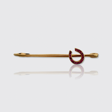 Load image into Gallery viewer, Art Deco Ruby Horseshoe Safety Pin Brooch