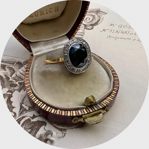 Reserved: 18k Gold Sapphire & Diamond Cluster Ring