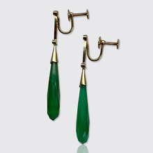 Load image into Gallery viewer, Art Deco Chalcedony &amp; Diamond Drop Earrings with Screw Fittings