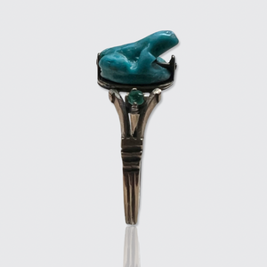 Egyptian Revival Faience Frog Amulet Ring