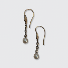 Load image into Gallery viewer, Small Diamond &amp; Pearl Clover Drop Earrings