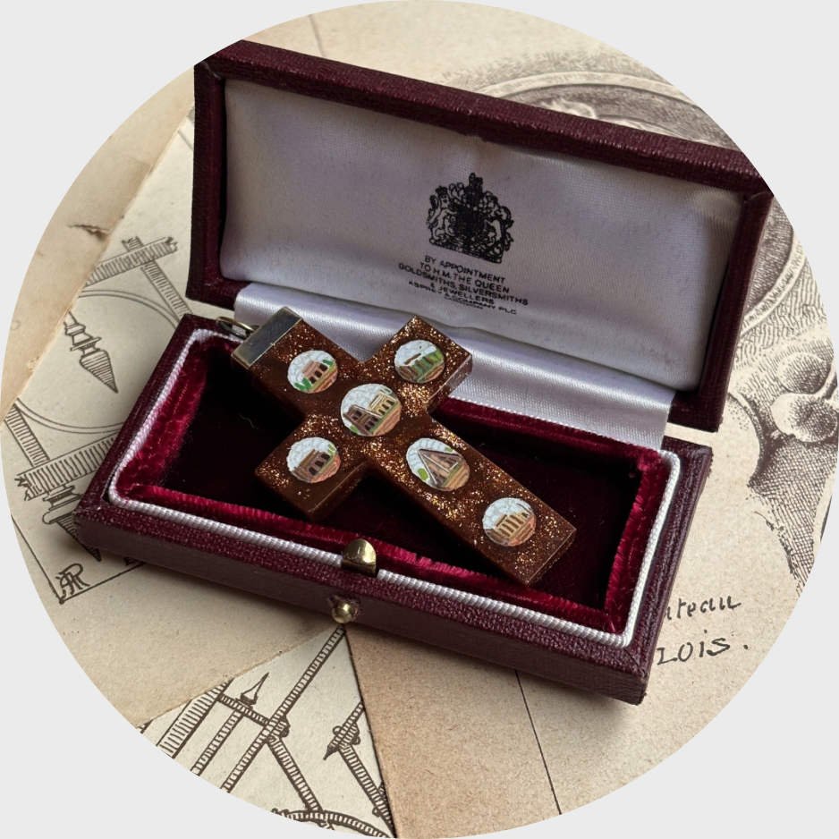 Victorian Goldstone Micro Mosaic Grand Tour Cross Pendant