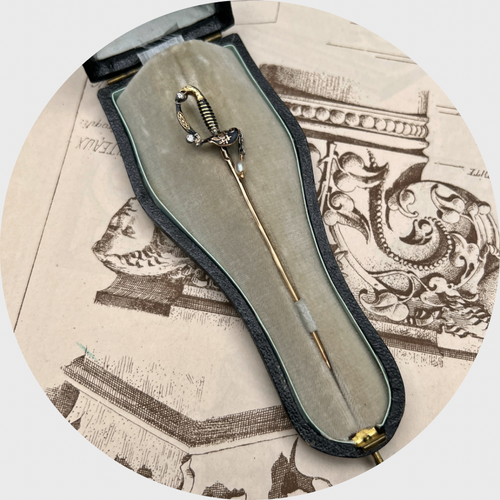 Enamel, Pearl & Diamond Saber Pin