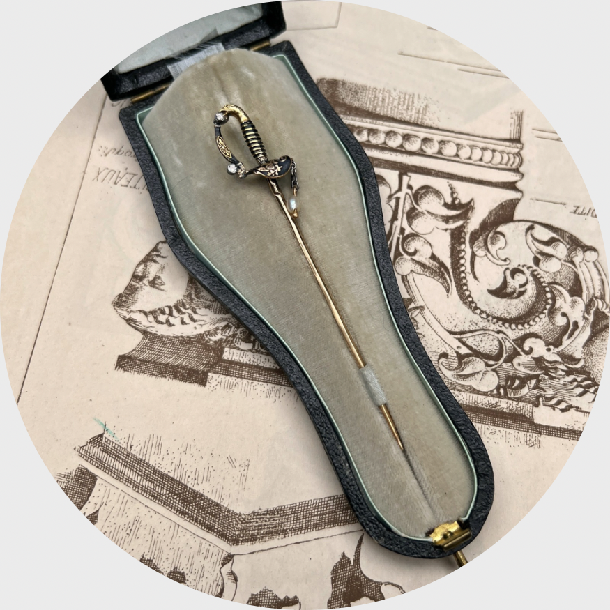 Enamel, Pearl & Diamond Saber Pin