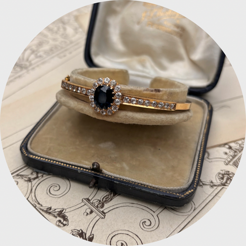 Victorian Sapphire & Diamond Cluster Bangle Bracelet