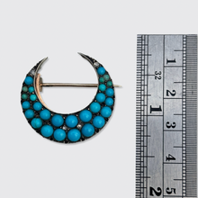 Load image into Gallery viewer, Victorian Turquoise &amp; Diamond Crescent Moon Brooch