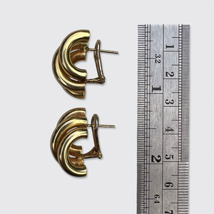 Vintage 18k Yellow Gold Three-Band Earrings