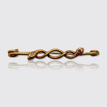 Load image into Gallery viewer, Antique Gold Ruby &amp; Diamond Double Snakes Brooch