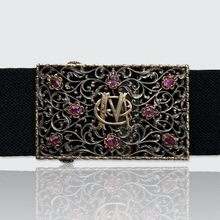 Load image into Gallery viewer, Antique Gold, Silver &amp; Ruby Belt Buckle, 'CM' Monogram