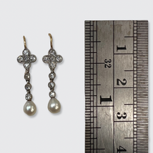 Load image into Gallery viewer, Small Diamond &amp; Pearl Clover Drop Earrings