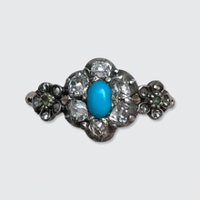 Load image into Gallery viewer, Georgian Turquoise &amp; Diamond Flower Ring