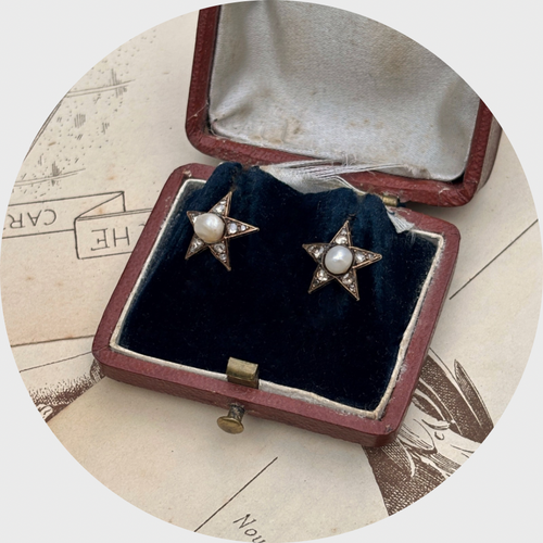Victorian Pearl & Diamond Star Earrings