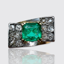 Load image into Gallery viewer, Retro Ring set with a Certified Columbian Emerald &amp; Diamonds