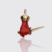 Load image into Gallery viewer, Victorian Coral Dagger in Hand Pendant, Stickpin Conversion