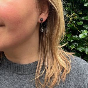 Silver Rose-Cut Diamond Drop Earrings