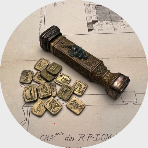 19th Century Wax Seals Etui with Sixteen Double-Sided Seals