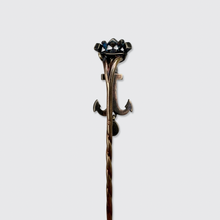 Load image into Gallery viewer, Antique Emerald &amp; Diamond Crowned Anchor Stickpin in Box, René Bouvet