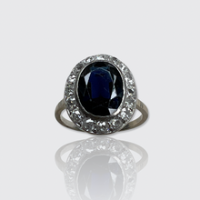 Load image into Gallery viewer, Platinum Art Deco Style Ring with Sapphire and Diamonds