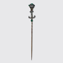 Load image into Gallery viewer, Antique Emerald &amp; Diamond Crowned Anchor Stickpin in Box, René Bouvet