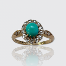 Load image into Gallery viewer, Antique Swedish Turquoise &amp; Diamond Cluster Ring, 1905