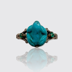 Egyptian Revival Faience Frog Amulet Ring