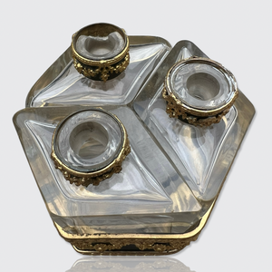 Antique French Perfume Bottles Set in Brass Holder