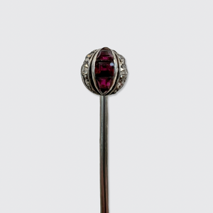 Platinum Art Deco Ruby & Diamond Ball Stickpin
