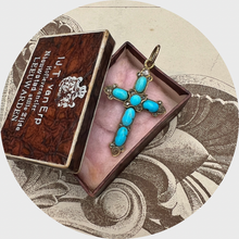 Load image into Gallery viewer, Victorian Turquoise &amp; Diamond Cross Pendant