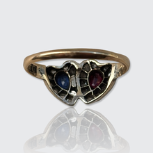 Load image into Gallery viewer, Antique Ruby, Sapphire &amp; Diamond Double Hearts Ring