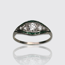 Load image into Gallery viewer, Art Deco Platinum Emerald &amp; Diamond Marquise Ring