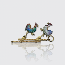 Load image into Gallery viewer, 19th Century Enameled Fighting Roosters Novelty Pendant