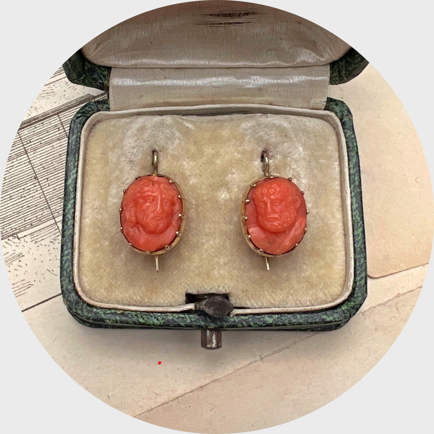 Georgian Coral Cameo Earrings