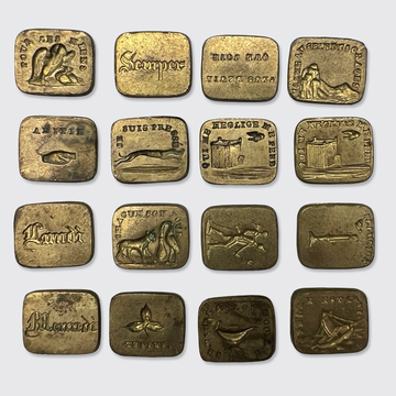 【アンティーク オブジェ】ブロンズ製 大小2個セット 刻印シール有 希少品 19th Century Wax Seals Etui with Sixteen Double-Sided Seals
