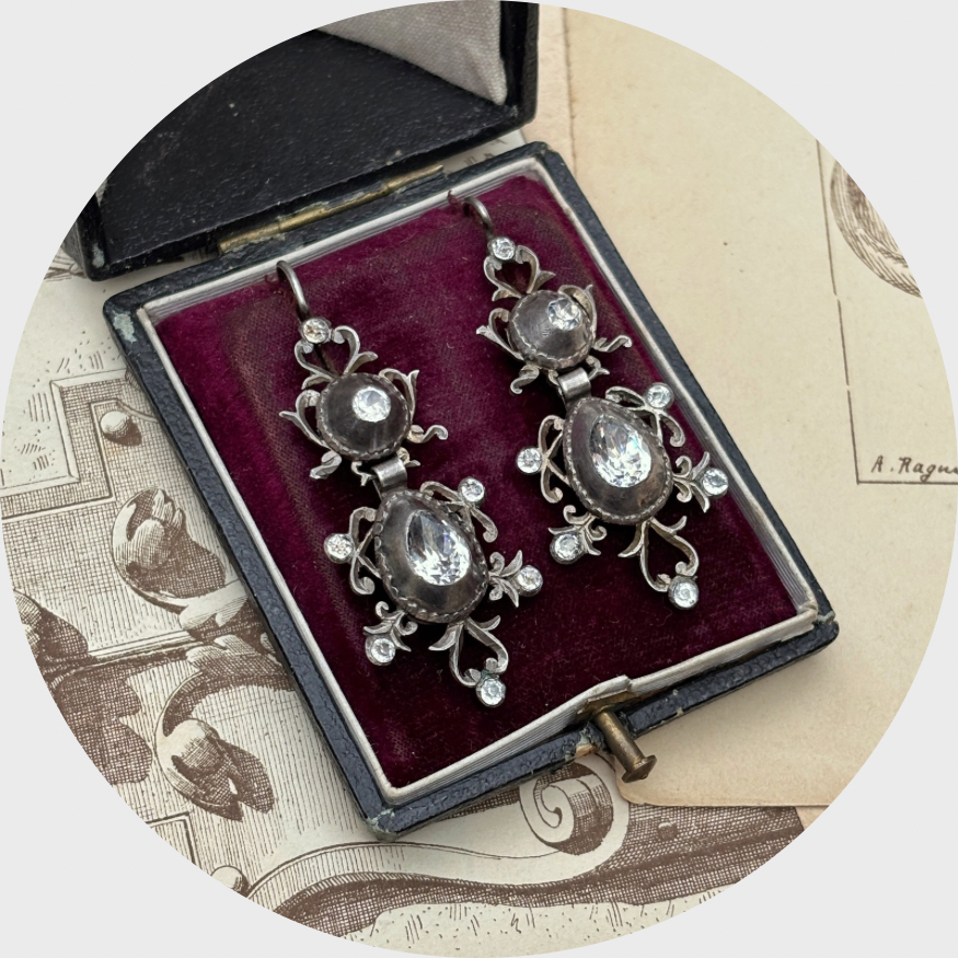19th Century French Silver Paste Earrings